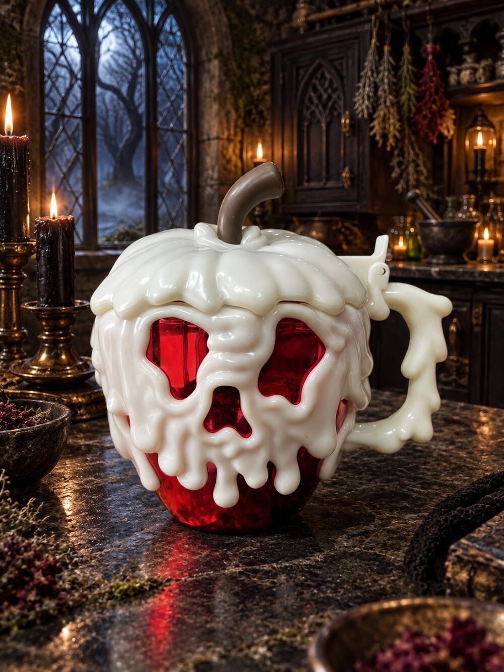 Disney Parks Snow White Evil Queen Poison Apple Skull Mug With Lid